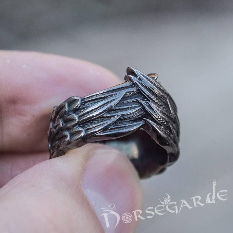 Handcrafted Raven Wing Ring - Ruthenium Plated Sterling Silver - Norsegarde
