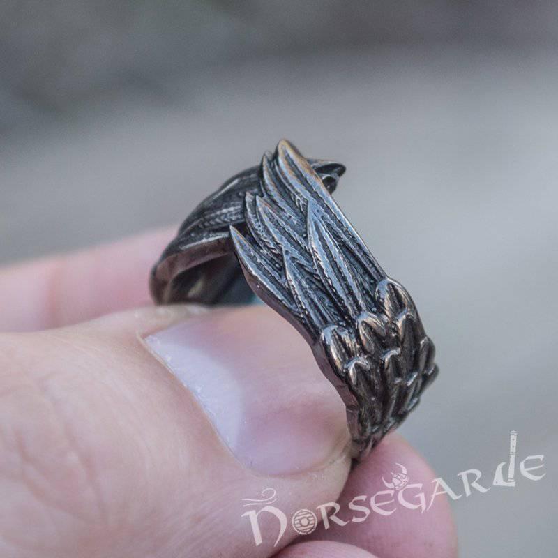 Handcrafted Raven Wing Ring - Ruthenium Plated Sterling Silver - Norsegarde