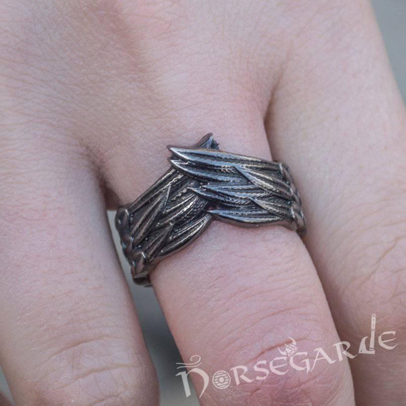Handcrafted Raven Wing Ring - Ruthenium Plated Sterling Silver - Norsegarde