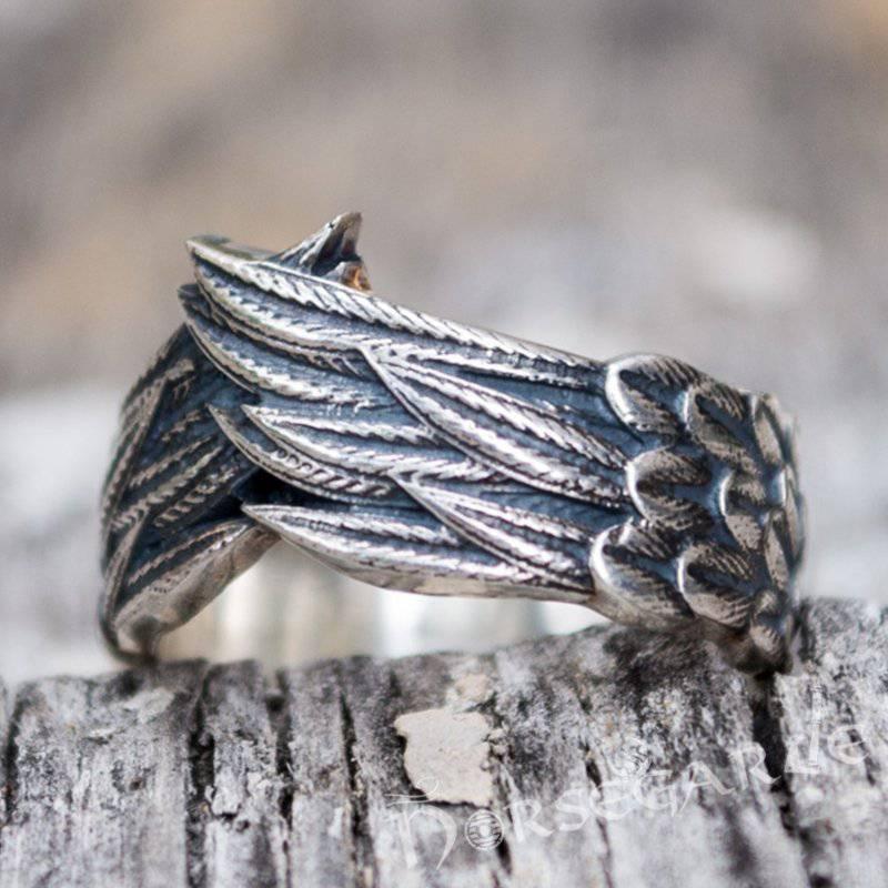 Handcrafted Raven Wing Ring - Sterling Silver - Norsegarde