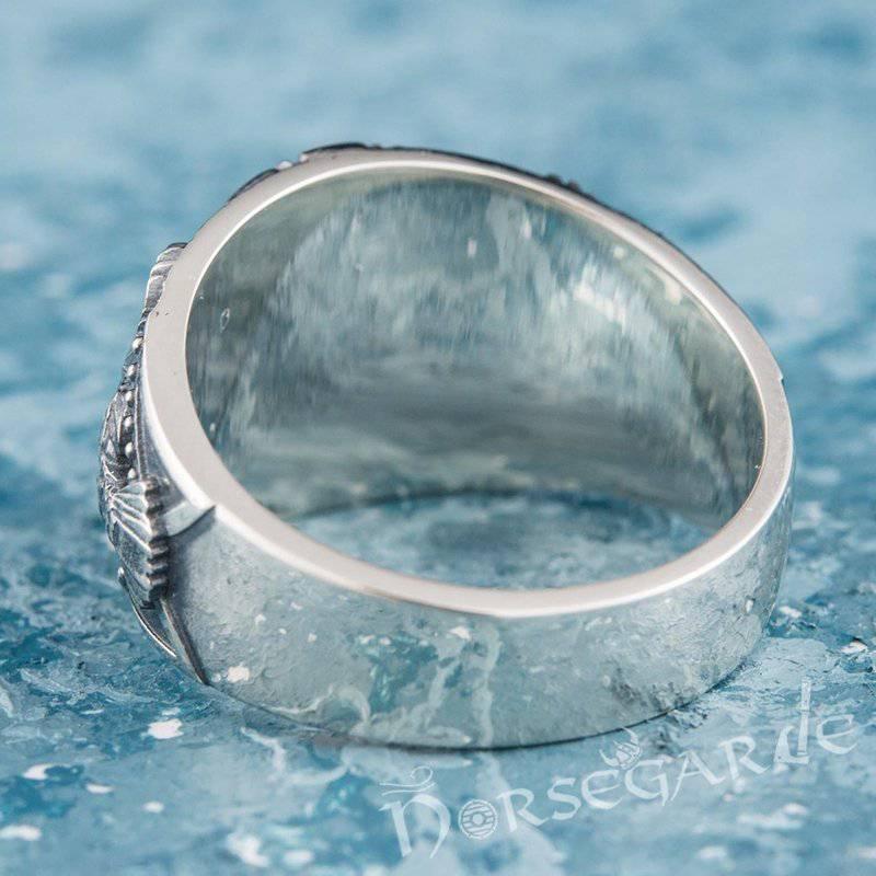 Handcrafted Ravens and Valknut Ring - Sterling Silver - Norsegarde