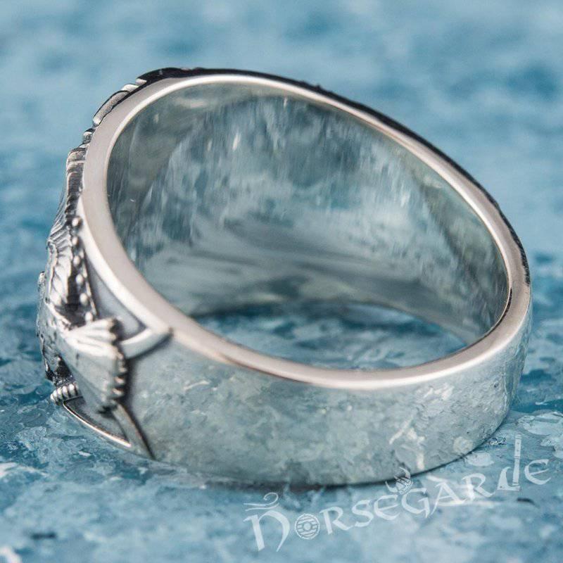 Handcrafted Ravens and Vegvisir Ring - Sterling Silver - Norsegarde