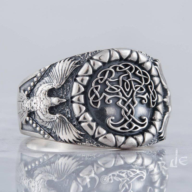 Handcrafted Ravens and Yggdrasil Ring - Sterling Silver - Norsegarde