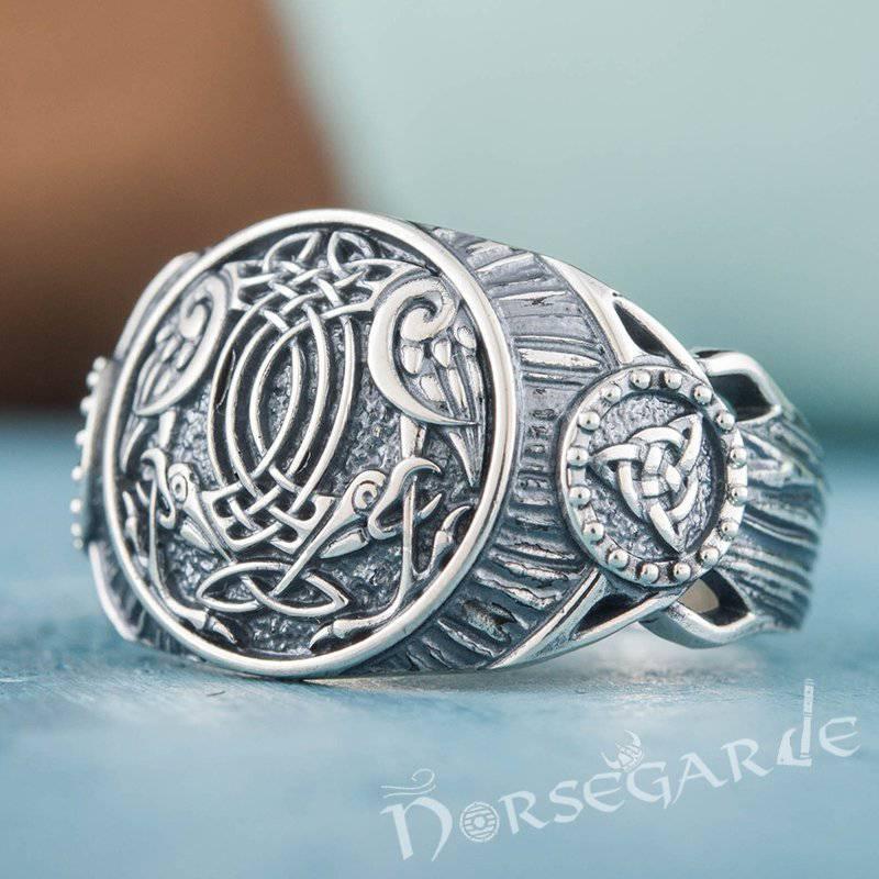 Handcrafted Ravens Druid Signet Ring - Sterling Silver - Norsegarde