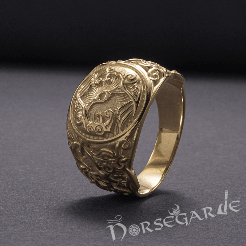 Handcrafted Ravens Mammen Style Ring - Gold - Norsegarde