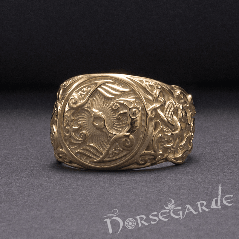 Handcrafted Ravens Mammen Style Ring - Gold - Norsegarde