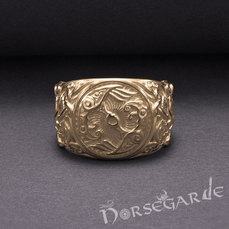 Handcrafted Ravens Mammen Style Ring - Gold - Norsegarde