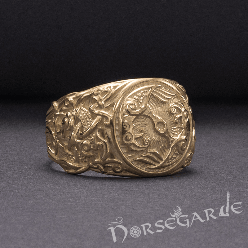 Handcrafted Ravens Mammen Style Ring - Gold - Norsegarde