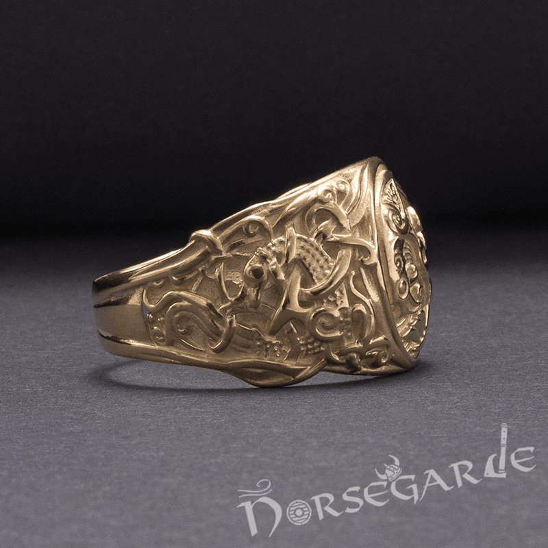 Handcrafted Ravens Mammen Style Ring - Gold - Norsegarde