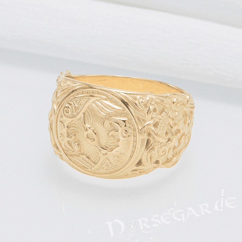 Handcrafted Ravens Mammen Style Ring - Gold - Norsegarde