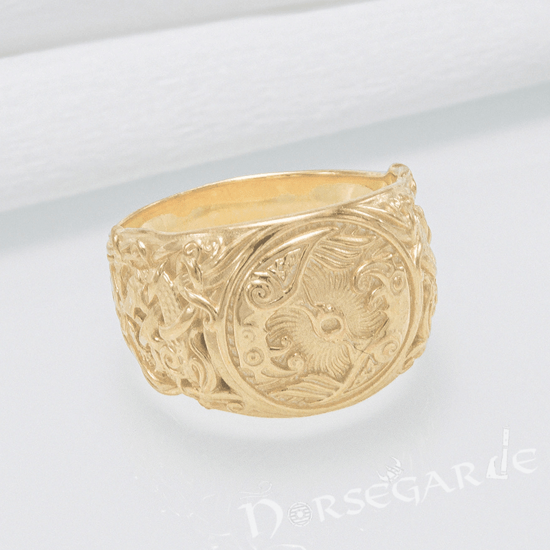Handcrafted Ravens Mammen Style Ring - Gold - Norsegarde