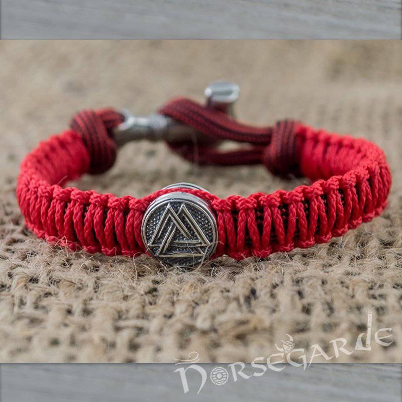 Handcrafted Red Paracord Bracelet with Mjölnir and Rune - Sterling Silver - Norsegarde