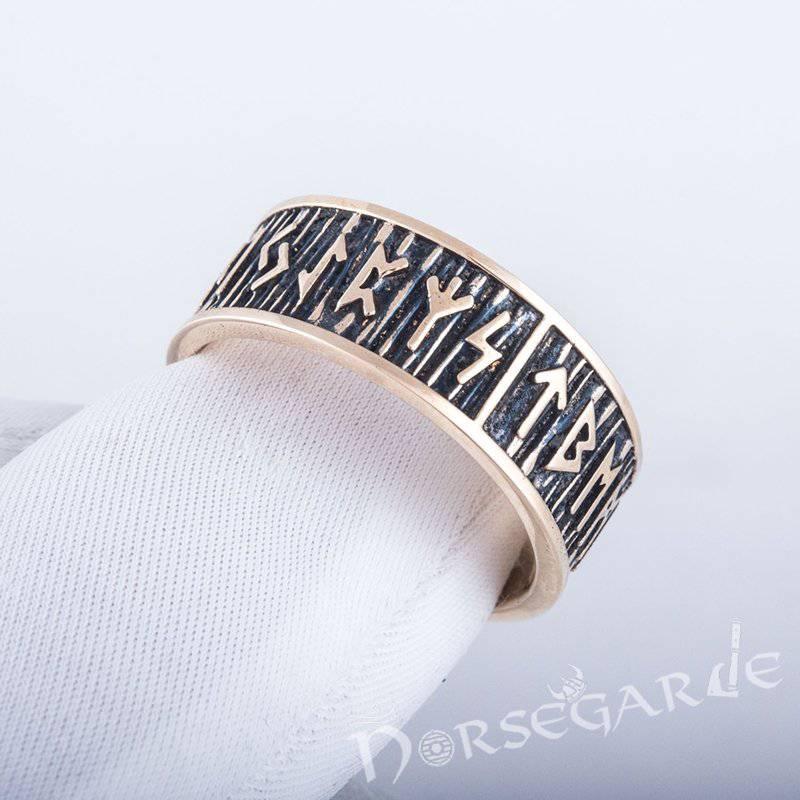 Handcrafted Rimmed Elder Futhark Runic Band - Bronze - Norsegarde