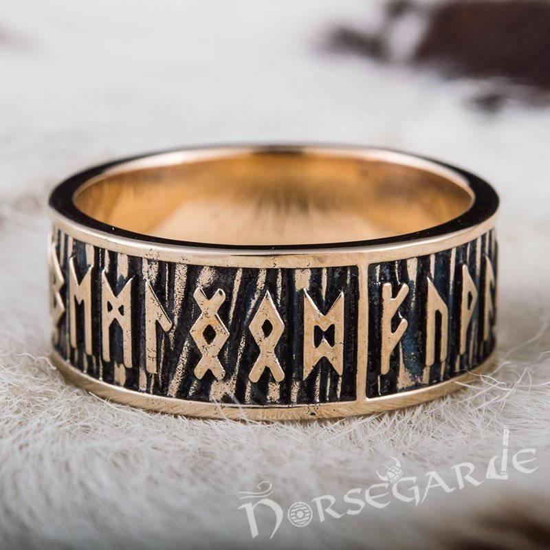 Handcrafted Rimmed Elder Futhark Runic Band - Bronze - Norsegarde