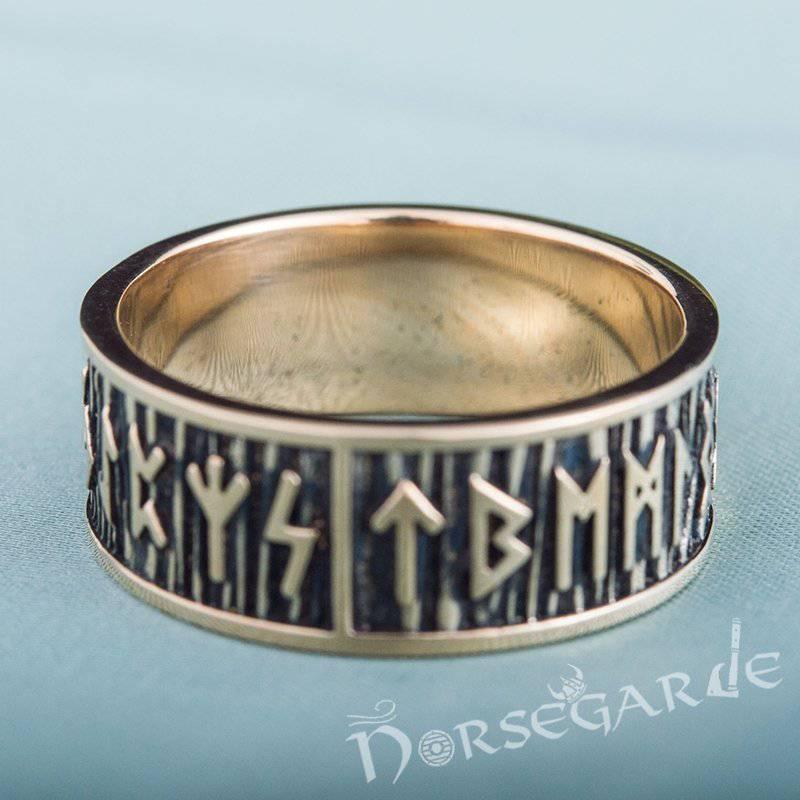 Handcrafted Rimmed Elder Futhark Runic Band - Bronze - Norsegarde