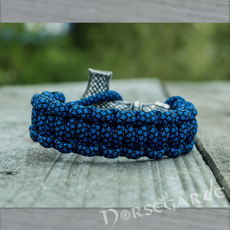 Handcrafted River Paracord Bracelet with Large Mjölnir - Sterling Silver - Norsegarde