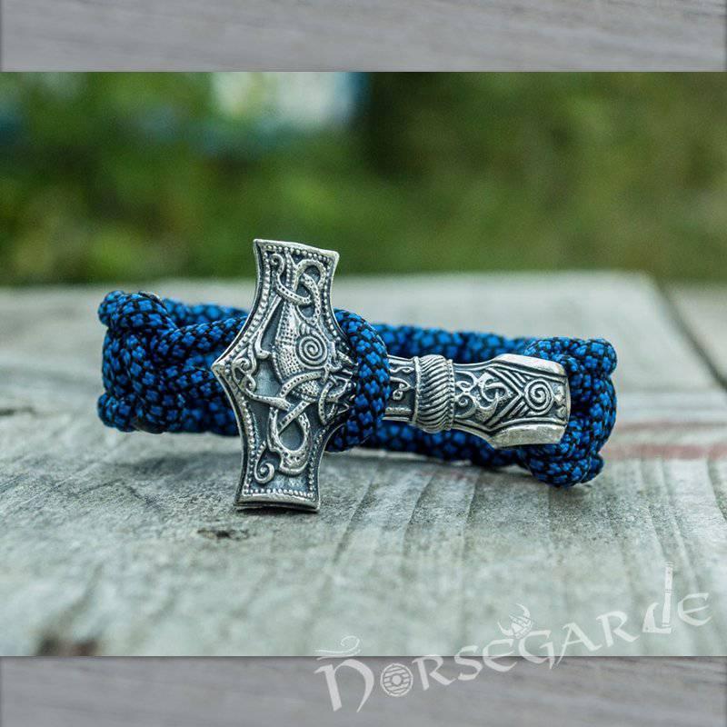Handcrafted River Paracord Bracelet with Large Mjölnir - Sterling Silver - Norsegarde