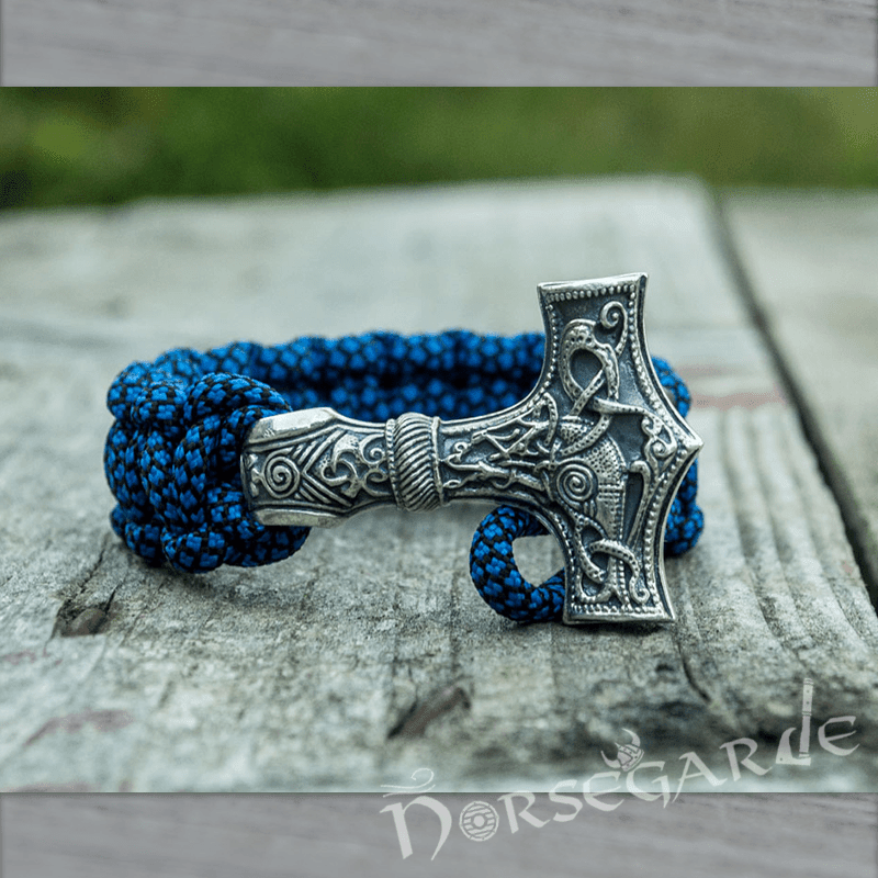 Handcrafted River Paracord Bracelet with Large Mjölnir - Sterling Silver - Norsegarde
