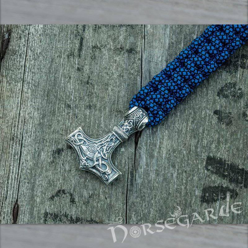 Handcrafted River Paracord Bracelet with Large Mjölnir - Sterling Silver - Norsegarde