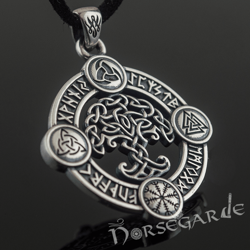 Handcrafted Rune Circle with Celtic Yggdrasil - Sterling Silver - Norsegarde