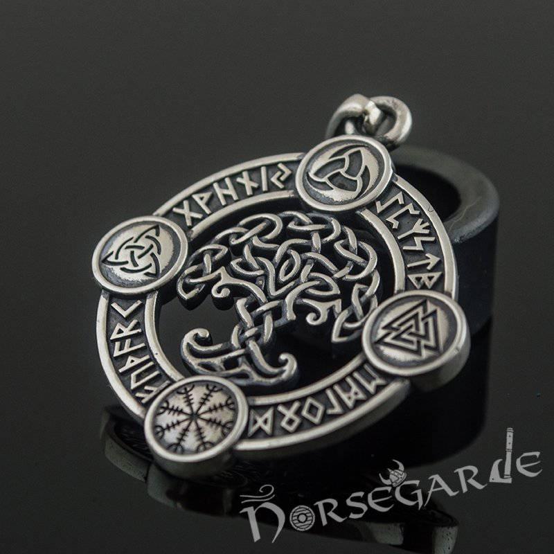 Handcrafted Rune Circle with Celtic Yggdrasil - Sterling Silver - Norsegarde