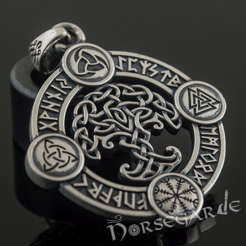 Handcrafted Rune Circle with Celtic Yggdrasil - Sterling Silver - Norsegarde