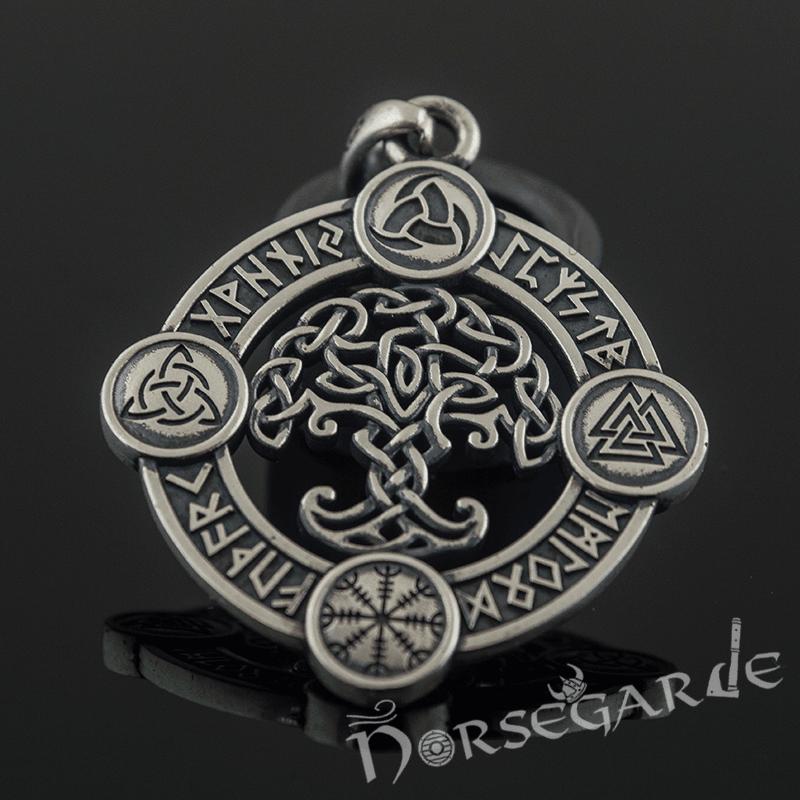 Handcrafted Rune Circle with Celtic Yggdrasil - Sterling Silver - Norsegarde