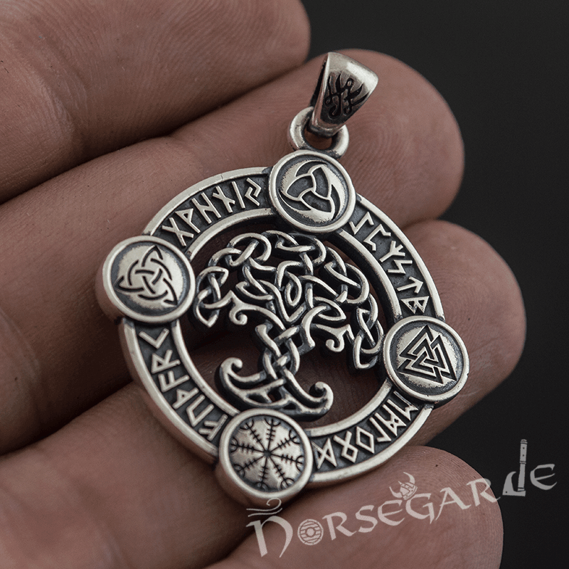 Handcrafted Rune Circle with Celtic Yggdrasil - Sterling Silver - Norsegarde