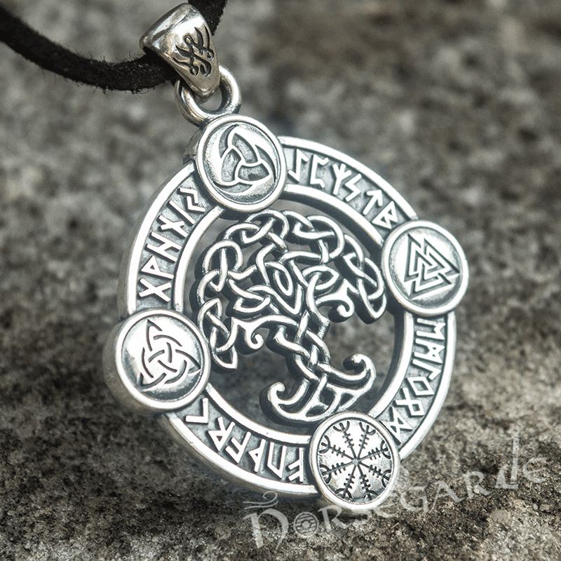 Handcrafted Rune Circle with Celtic Yggdrasil - Sterling Silver - Norsegarde