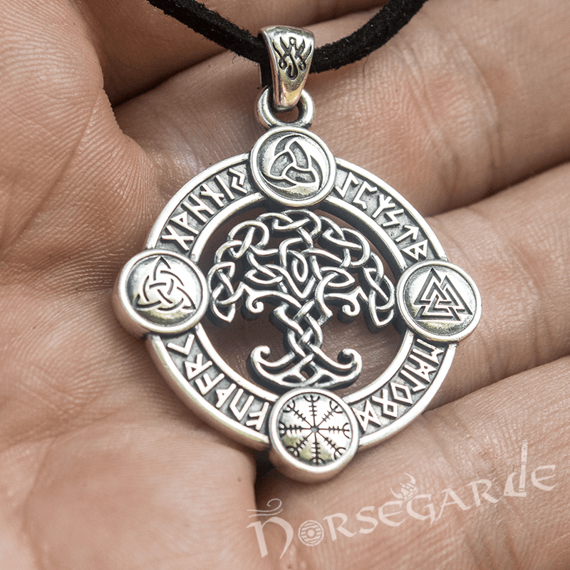 Handcrafted Rune Circle with Celtic Yggdrasil - Sterling Silver - Norsegarde