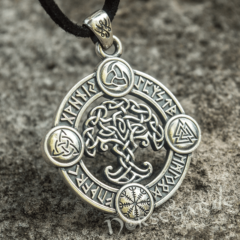 Handcrafted Rune Circle with Celtic Yggdrasil - Sterling Silver - Norsegarde