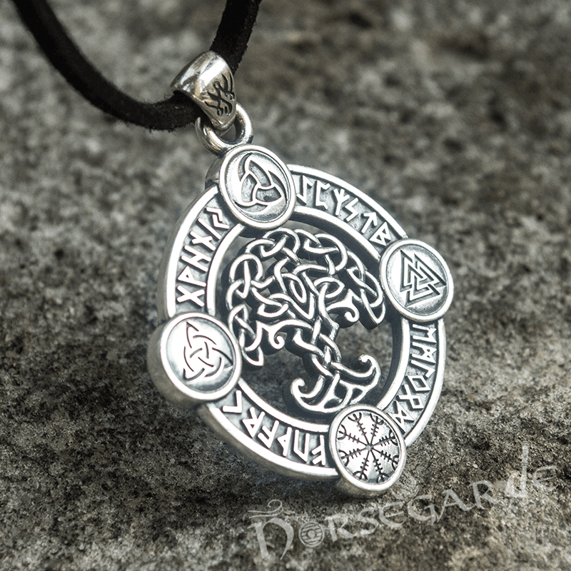 Handcrafted Rune Circle with Celtic Yggdrasil - Sterling Silver - Norsegarde