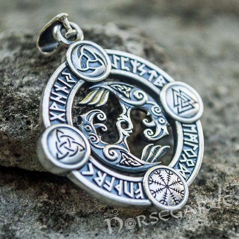 Handcrafted Rune Circle with Ravens - Sterling Silver - Norsegarde