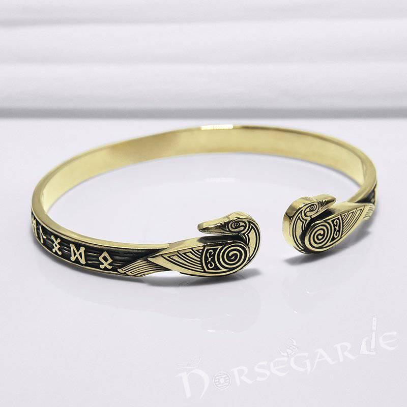 Handcrafted Runes and Ravens Arm Ring - Bronze - Norsegarde