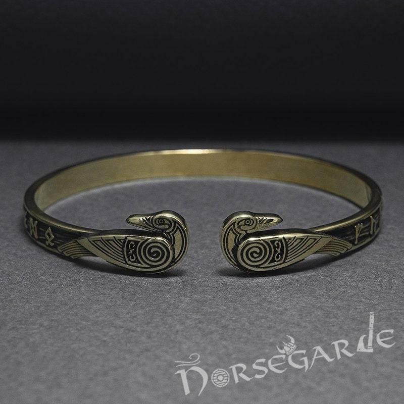 Handcrafted Runes and Ravens Arm Ring - Bronze - Norsegarde