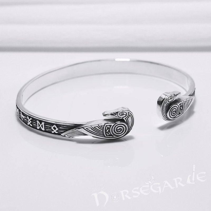 Handcrafted Runes and Ravens Arm Ring - Sterling Silver - Norsegarde