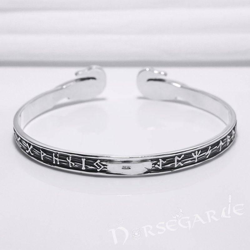 Handcrafted Runes and Ravens Arm Ring - Sterling Silver - Norsegarde
