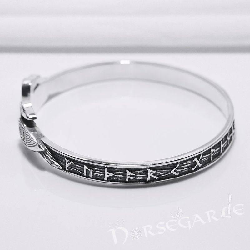 Handcrafted Runes and Ravens Arm Ring - Sterling Silver - Norsegarde