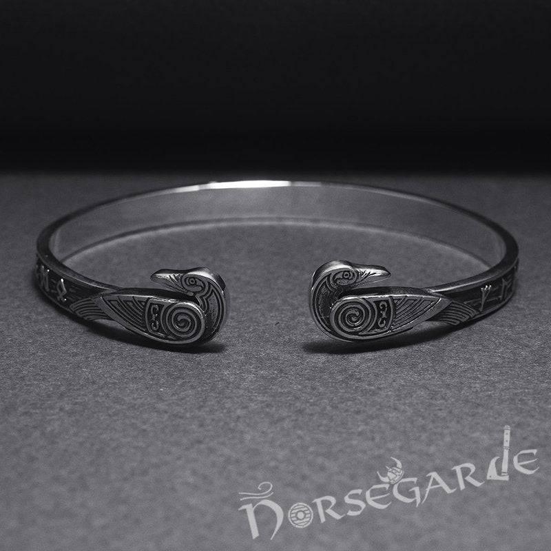 Handcrafted Runes and Ravens Arm Ring - Sterling Silver - Norsegarde