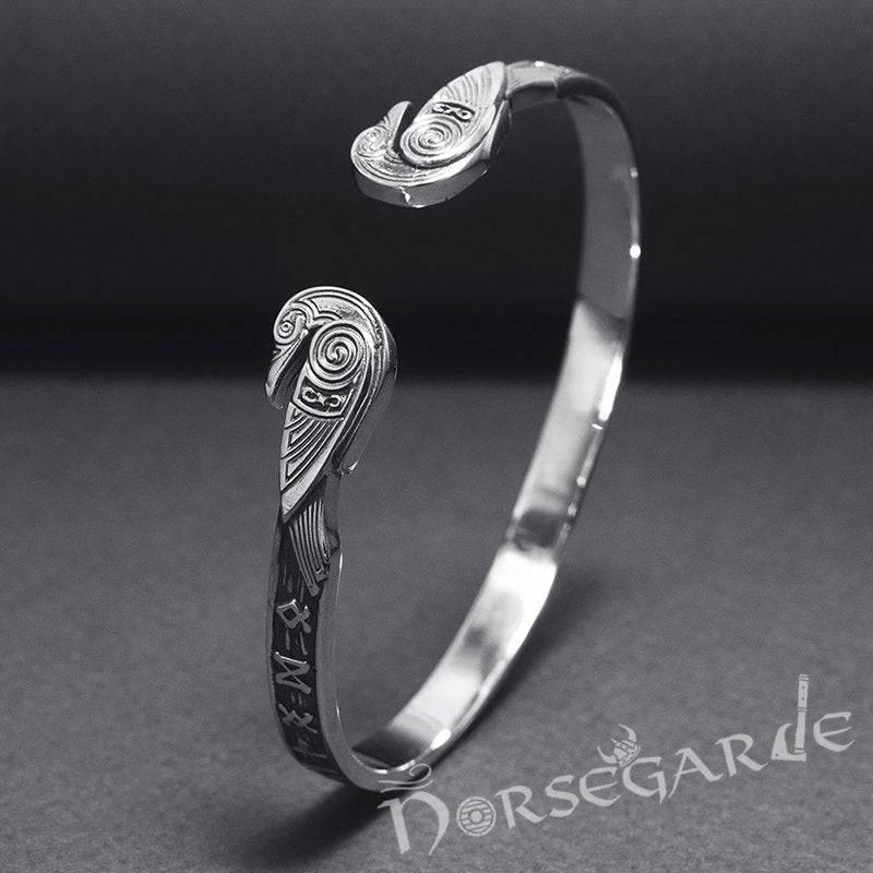 Handcrafted Runes and Ravens Arm Ring - Sterling Silver - Norsegarde