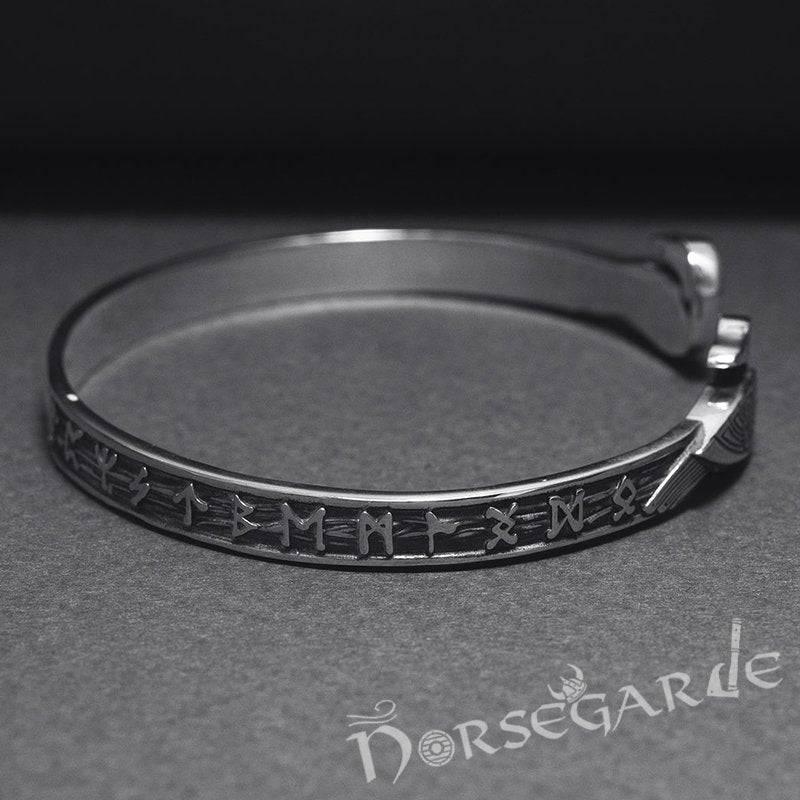 Handcrafted Runes and Ravens Arm Ring - Sterling Silver - Norsegarde
