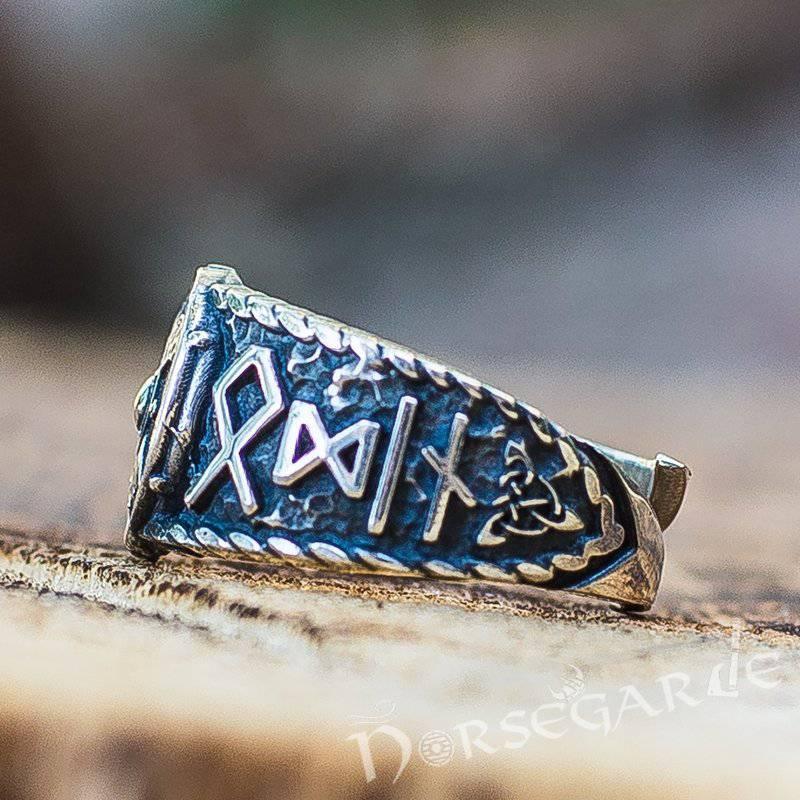 Handcrafted Runes and Shield Band - Sterling Silver - Norsegarde