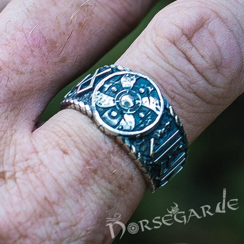 Handcrafted Runes and Shield Band - Sterling Silver - Norsegarde