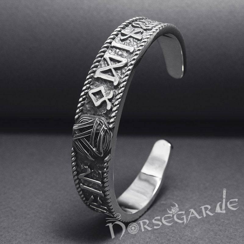 Handcrafted Runes and Valknut Arm Ring - Sterling Silver - Norsegarde
