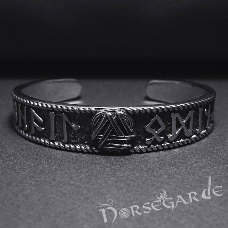 Handcrafted Runes and Valknut Arm Ring - Sterling Silver - Norsegarde