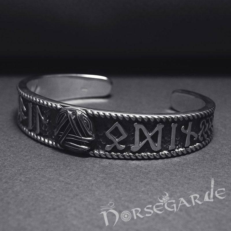 Handcrafted Runes and Valknut Arm Ring - Sterling Silver - Norsegarde
