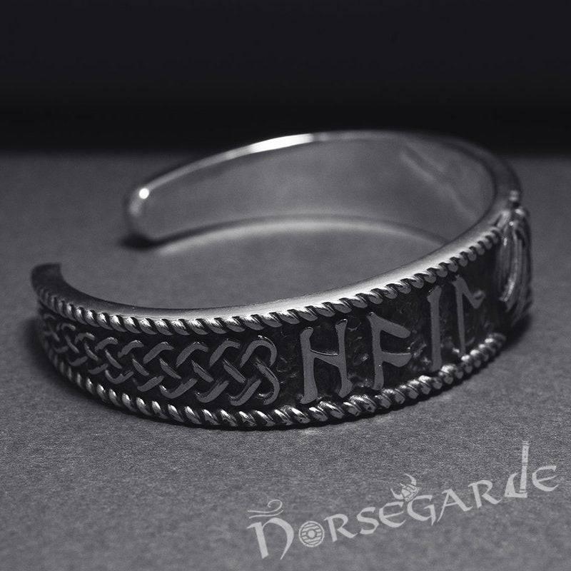 Handcrafted Runes and Valknut Arm Ring - Sterling Silver - Norsegarde