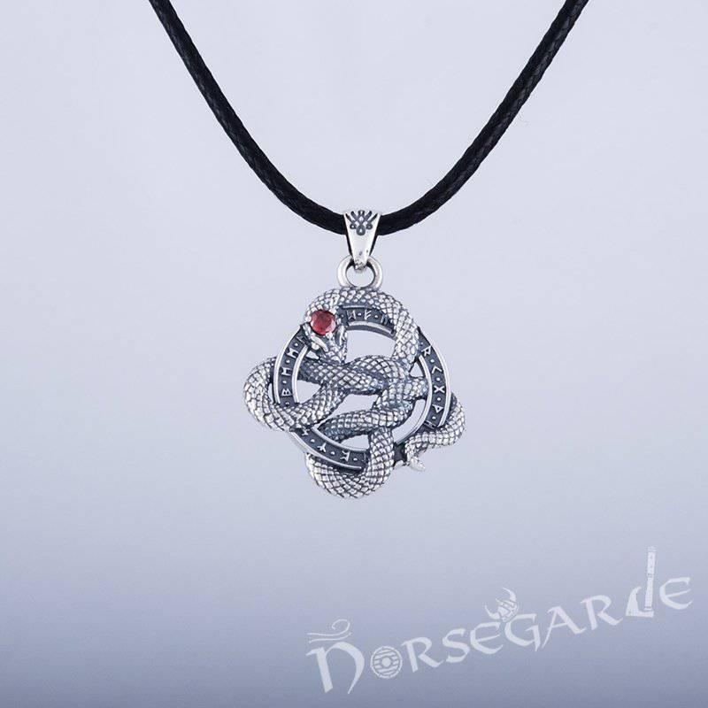 Handcrafted Runic Coiled Jormungandr Pendant - Sterling Silver - Norsegarde
