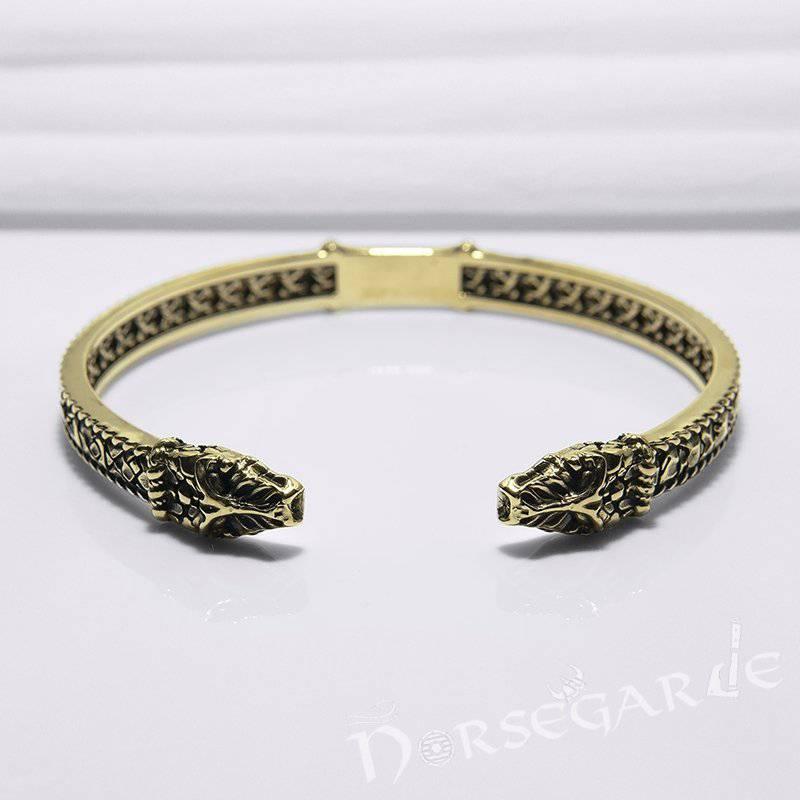 Handcrafted Runic Jormungandr Torc Bracelet - Bronze - Norsegarde