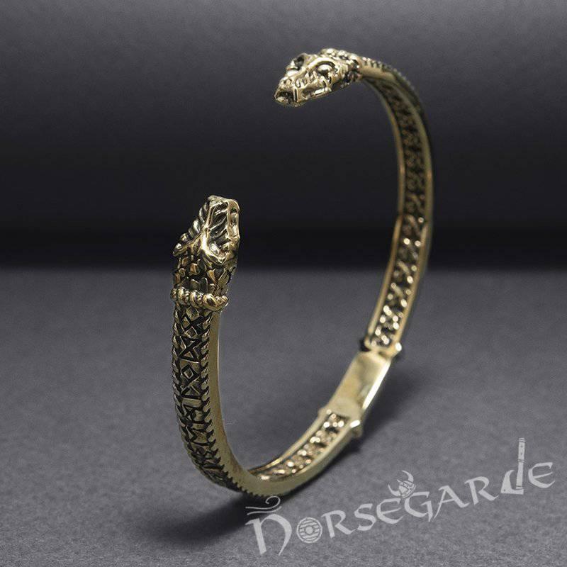 Handcrafted Runic Jormungandr Torc Bracelet - Bronze - Norsegarde
